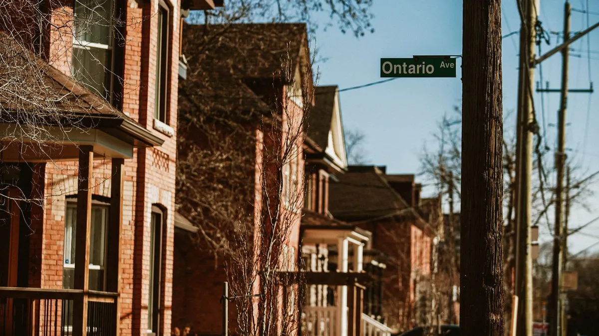 Ontario city street on a weekday morning as residents head to work